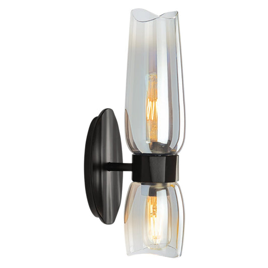 Norwell Lighting Flame 14" 2-Light Matte Black Vanity Wall Sconce With Clear/Chrome Gradient Diffuser