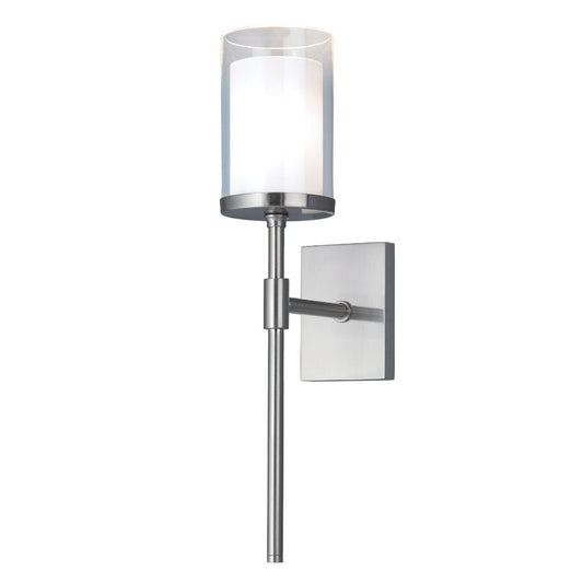 Norwell Lighting Kimberly 17" x 5" 1-Light Brushed Nickel Vanity Wall Sconce With Clear Outer Glass/White Inner Glass Diffuser