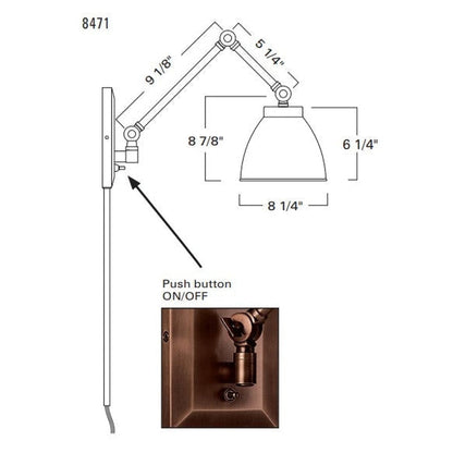 Norwell Lighting Maggie 7" x 5" 1-Light Pewter Swing Arm Sconce Indoor Wall Light