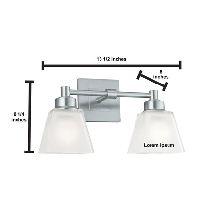 Norwell Lighting Matthew 8" x 14" 2-Light Chrome Vanity Wall Sconce With Square Glass Diffuser