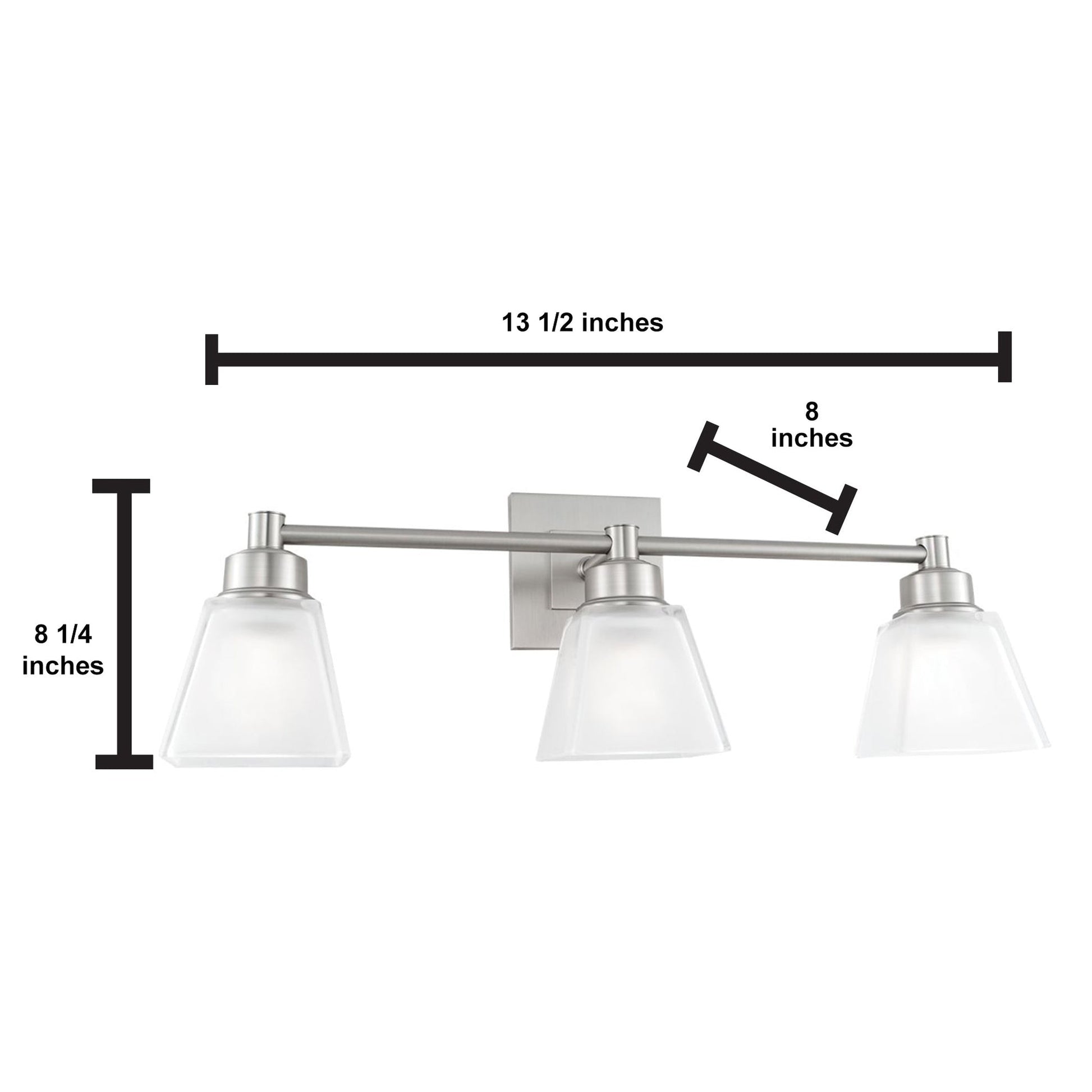 Norwell Lighting Matthew 8" x 22" 3-Light Chrome Vanity Wall Sconce With Square Glass Diffuser