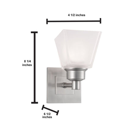 Norwell Lighting Matthew 8" x 5" 1-Light Brushed Nickel Vanity Wall Sconce With Square Glass Diffuser