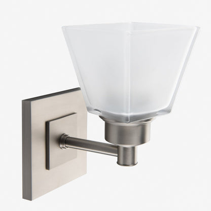 Norwell Lighting Matthew 8" x 5" 1-Light Brushed Nickel Vanity Wall Sconce With Square Glass Diffuser