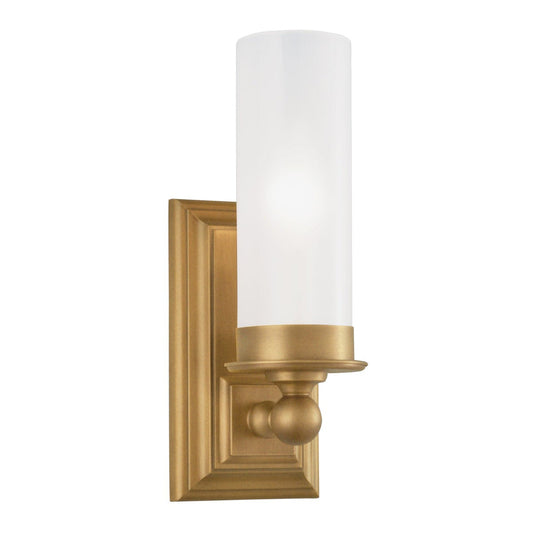 Norwell Lighting Richmond 11" x 4" 1-Light Aged Brass Vanity Wall Sconce With Matte Opal Glass Diffuser