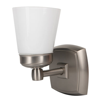 Norwell Lighting Soft Square 9" x 5" 1-Light Sconce Brushed Nickel Vanity Light With Shiny Opal Glass Diffuser