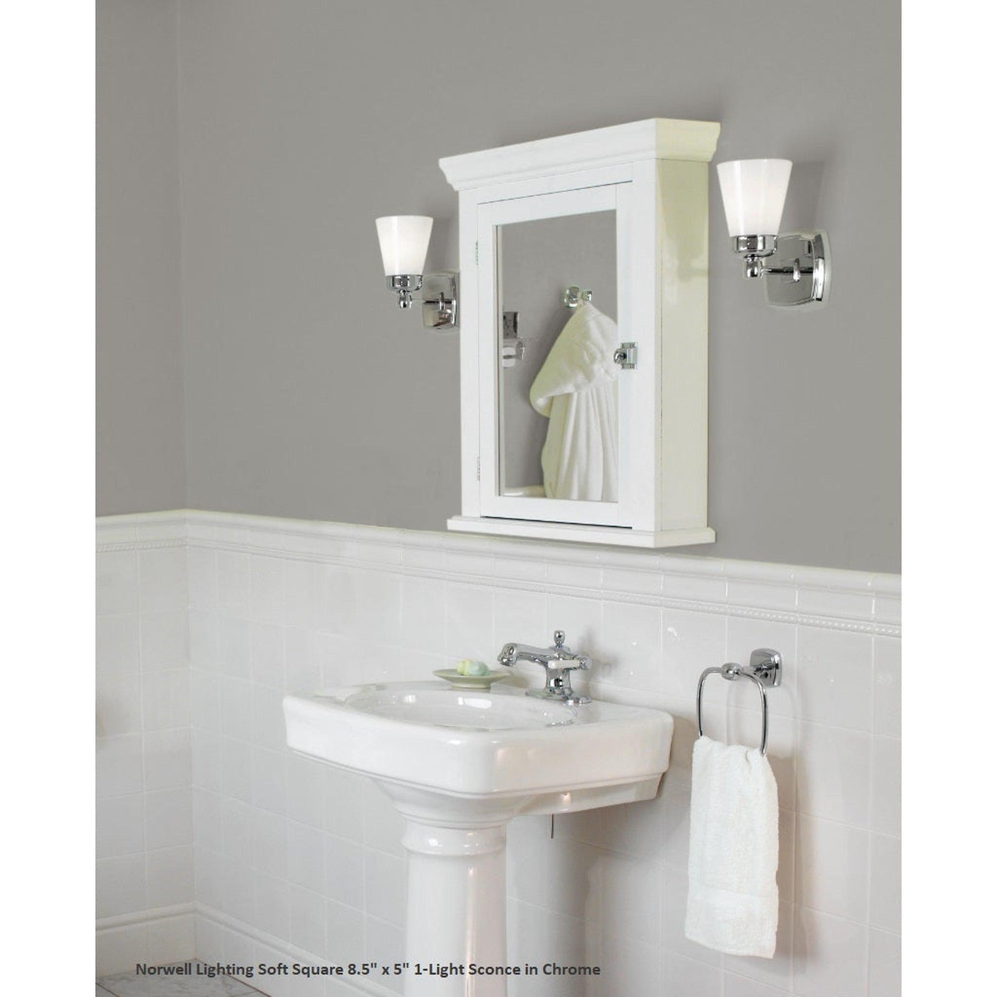 Norwell Lighting Soft Square 9" x 5" 1-Light Sconce Brushed Nickel Vanity Light With Shiny Opal Glass Diffuser