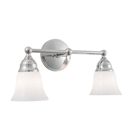 Norwell Lighting Sophie 8" x 17" 2-Light Sconce Chrome Vanity Light With Bell Shiny Opal Glass Diffuser