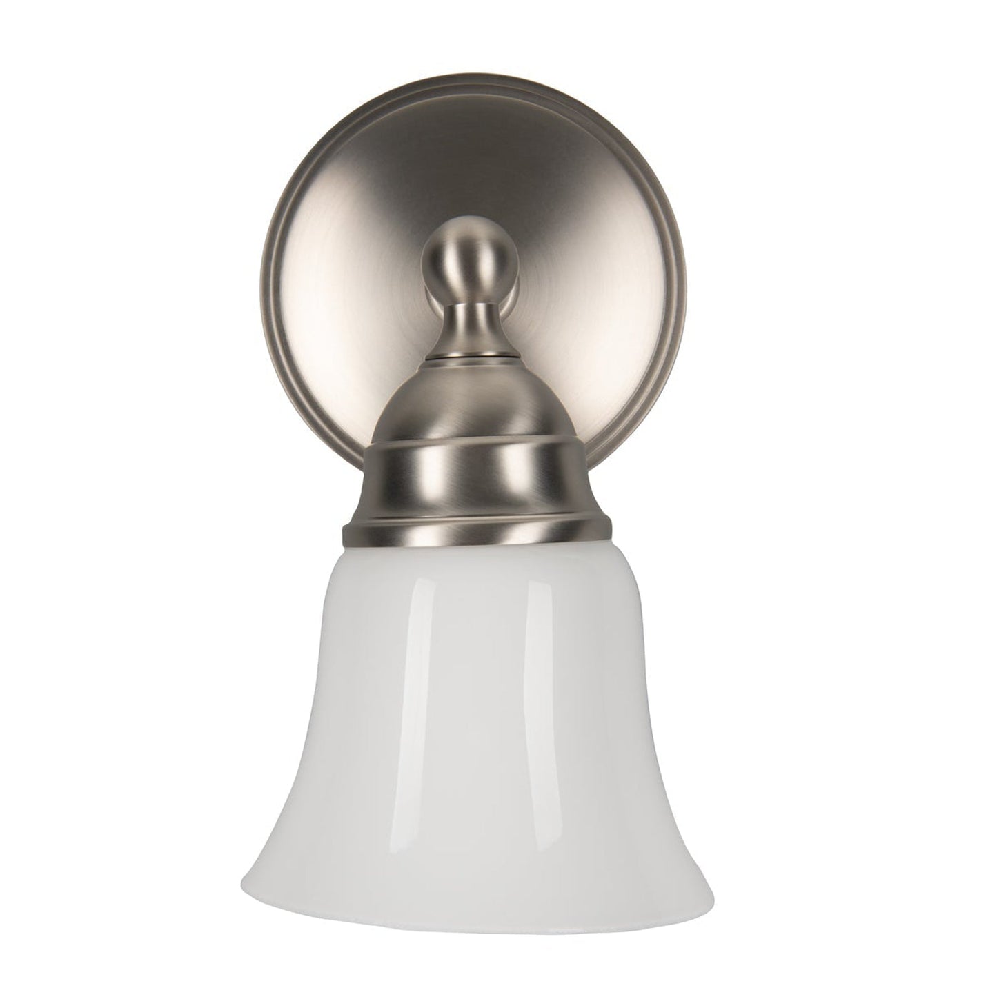 Norwell Lighting Sophie 8" x 5" 1-Light Sconce Brushed Nickel Vanity Light With Bell Shiny Opal Glass Diffuser