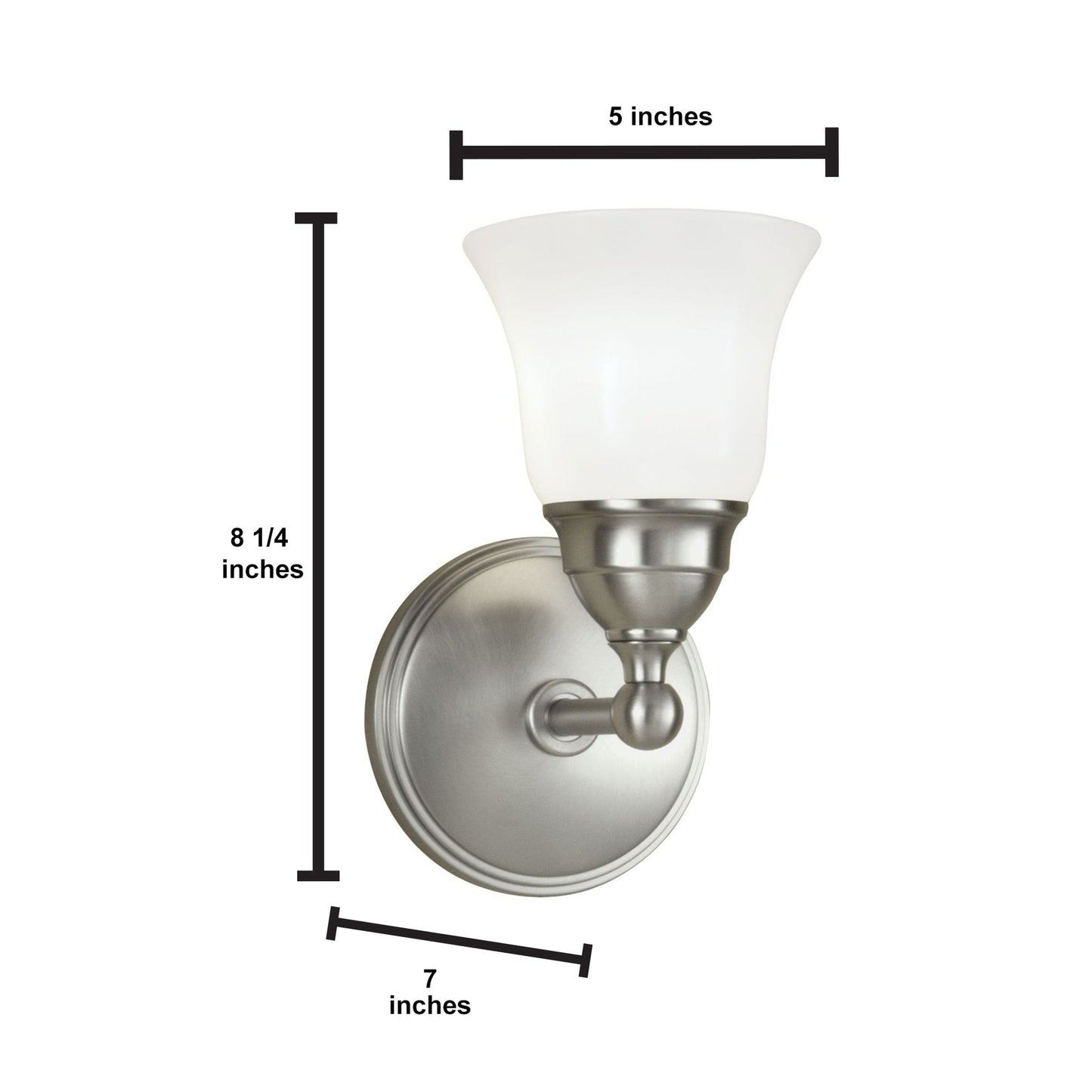 Norwell Lighting Sophie 8" x 5" 1-Light Sconce Chrome Vanity Light With Bell Shiny Opal Glass Diffuser