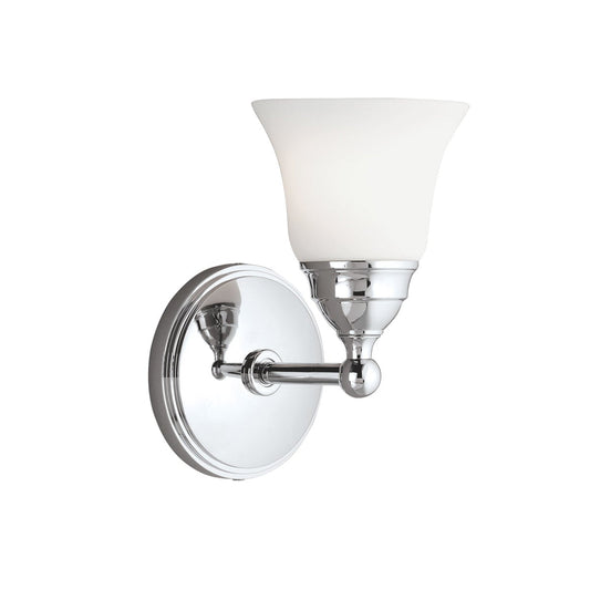Norwell Lighting Sophie 8" x 5" 1-Light Sconce Chrome Vanity Light With Bell Shiny Opal Glass Diffuser