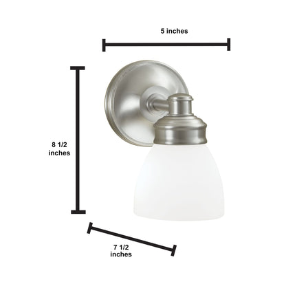 Norwell Lighting Spencer 9" x 5" 1-Light Sconce Chrome Vanity Light With Opal Glass Diffuser