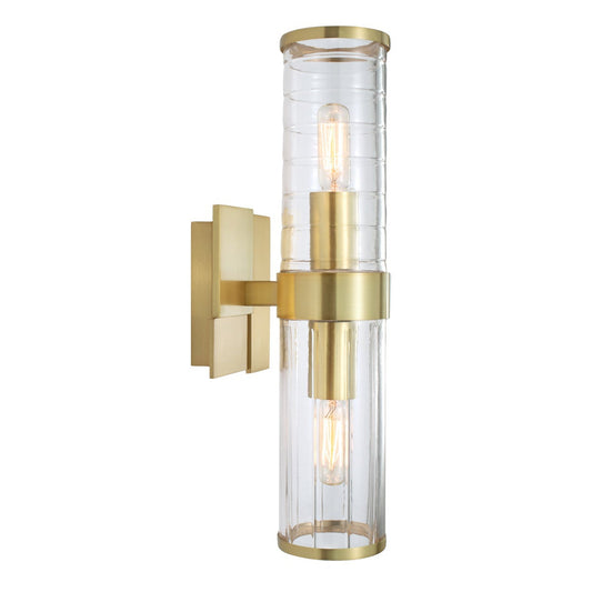 Norwell Lighting Stripe 15" x 5" 2-Light Satin Brass Indoor Wall Light With Striped Clear Glass Diffuser