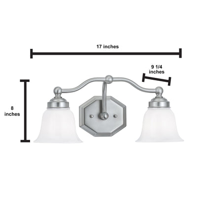 Norwell Lighting Trevi 8" x 17" 2-Light Chrome Vanity Wall Sconce With Hexagonal Opal Diffuser