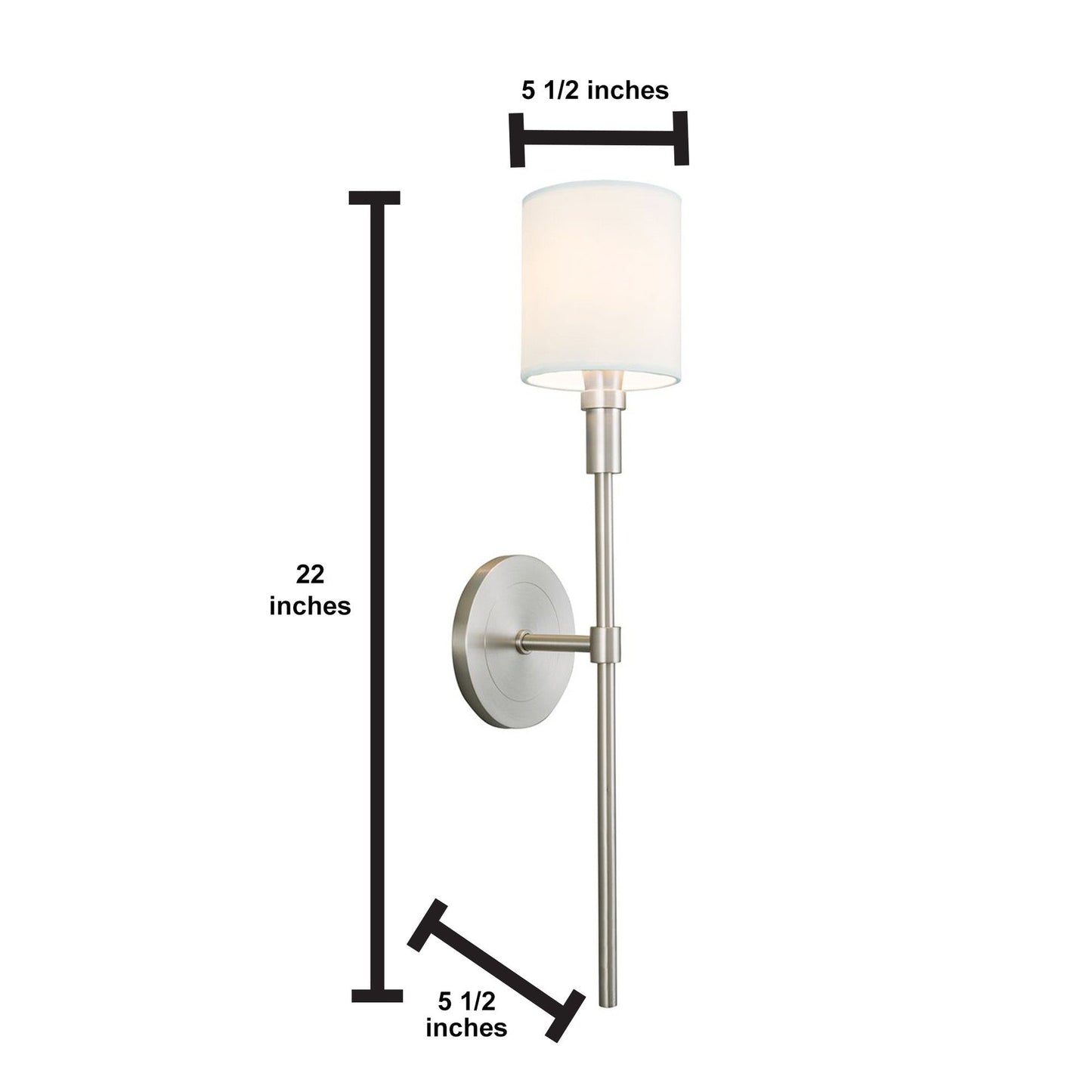 Norwell Lighting Zavier 22" x 5" 1-Light Candlestick Sconce Polished Nickel Indoor Wall Light With Fabric Diffuser