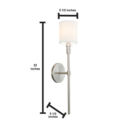 Norwell Lighting Zavier 22" x 5" 1-Light Candlestick Sconce Polished Nickel Indoor Wall Light With Fabric Diffuser