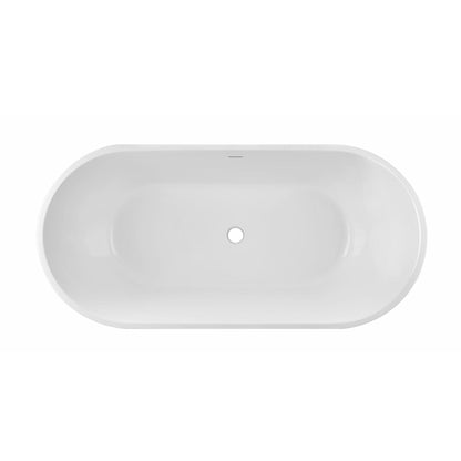 PULSE ShowerSpas 67" W x 32" D Polished White Acrylic Oval Freestanding Tub With Overflow and Stainless Steel Brackets