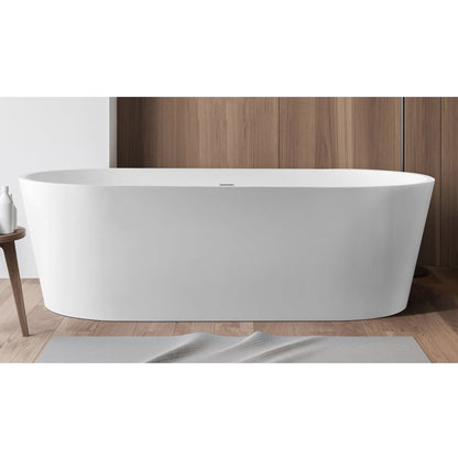 PULSE ShowerSpas 67" W x 32" D Polished White Acrylic Oval Freestanding Tub With Overflow and Stainless Steel Brackets