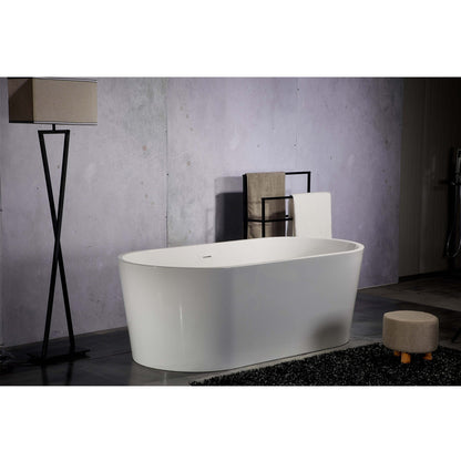 PULSE ShowerSpas 67" W x 32" D Polished White Acrylic Oval Freestanding Tub With Overflow and Stainless Steel Brackets