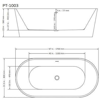 PULSE ShowerSpas 67" W x 32" D Polished White Acrylic Oval Freestanding Tub With Overflow and Stainless Steel Brackets