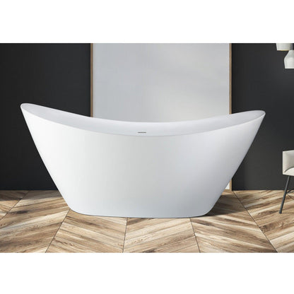 PULSE ShowerSpas 68" W x 29" D Polished White Acrylic Oval Freestanding Tub With Overflow and Stainless Steel Brackets