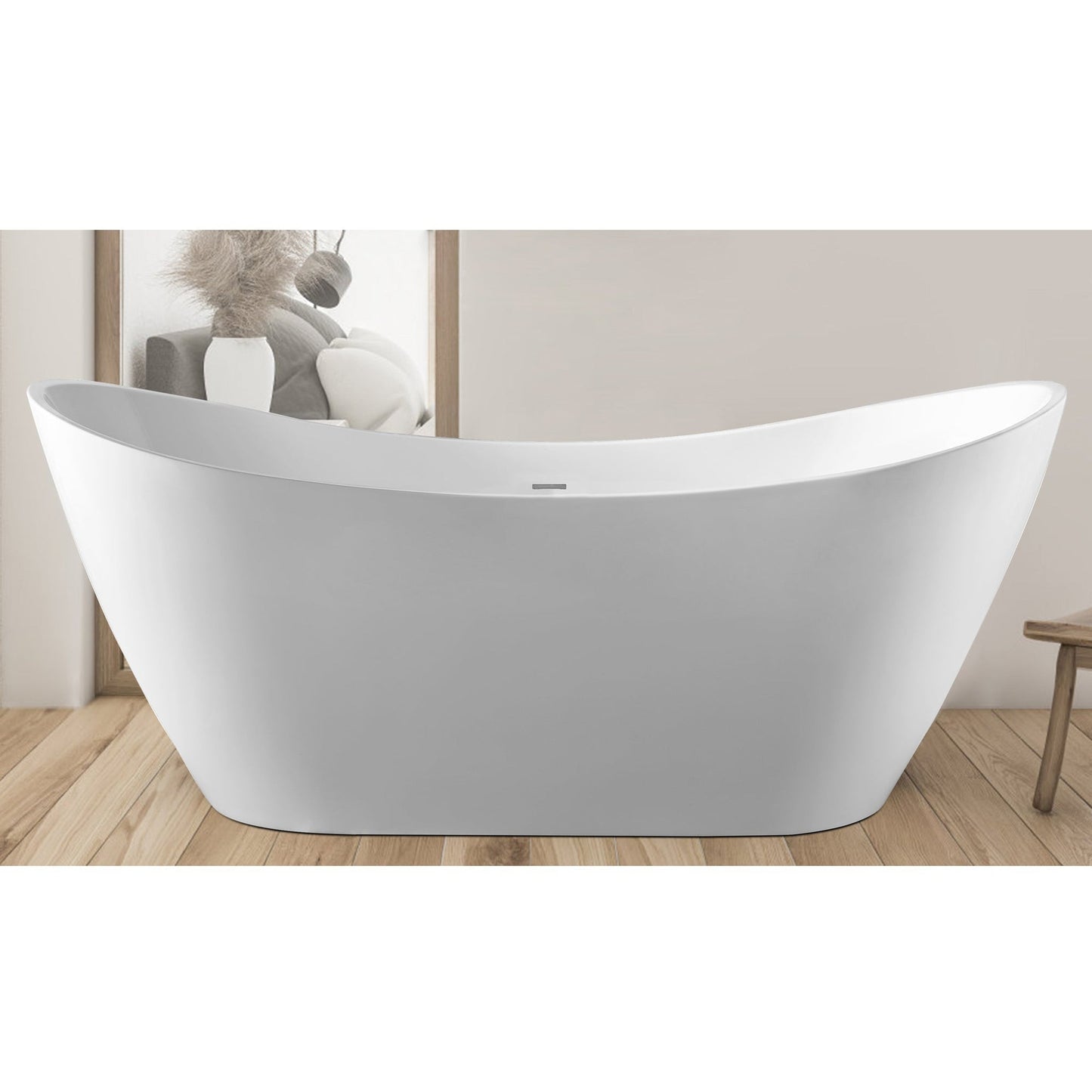 PULSE ShowerSpas 71" W x 29" D Polished White Acrylic Oval Freestanding Tub With Overflow and Stainless Steel Brackets