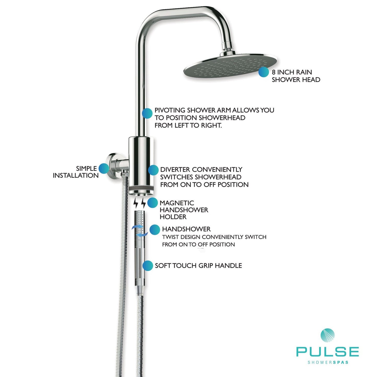 PULSE ShowerSpas Aquarius 1.8 GPM Shower System in Chrome Finish With Rain Shower Head and Single Function Hand Shower