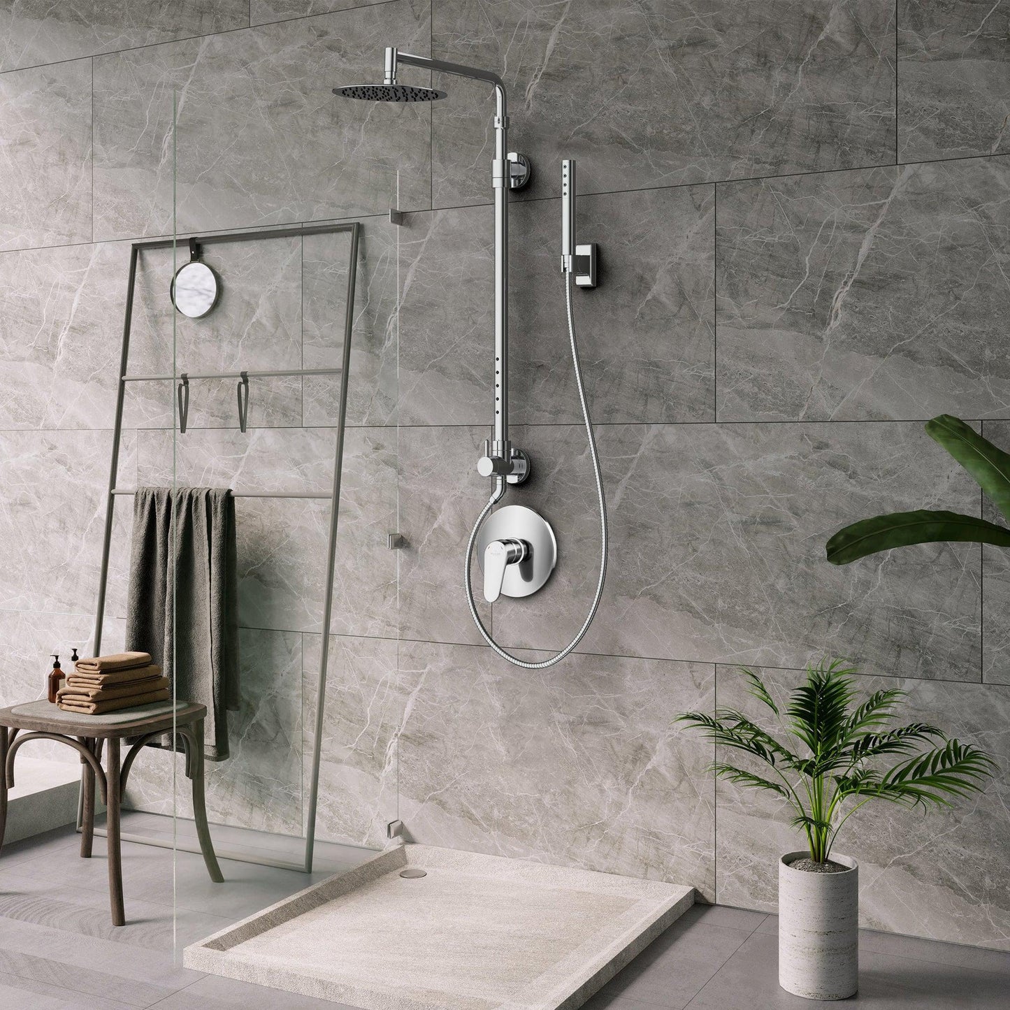 PULSE ShowerSpas Atlantis 1.8 GPM Rain Shower System in Chrome Finish With 5-Power Nozzle Spray and Single Function Hand Shower