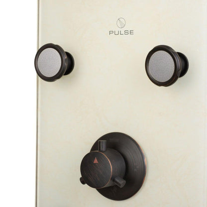 PULSE ShowerSpas Barcelona 59" Rain Shower Panel 2.5 GPM in White Venetian Glass and Oil Rubbed Bronze Finish With 6-Silk Spray Jets and Multi Function Hand Shower