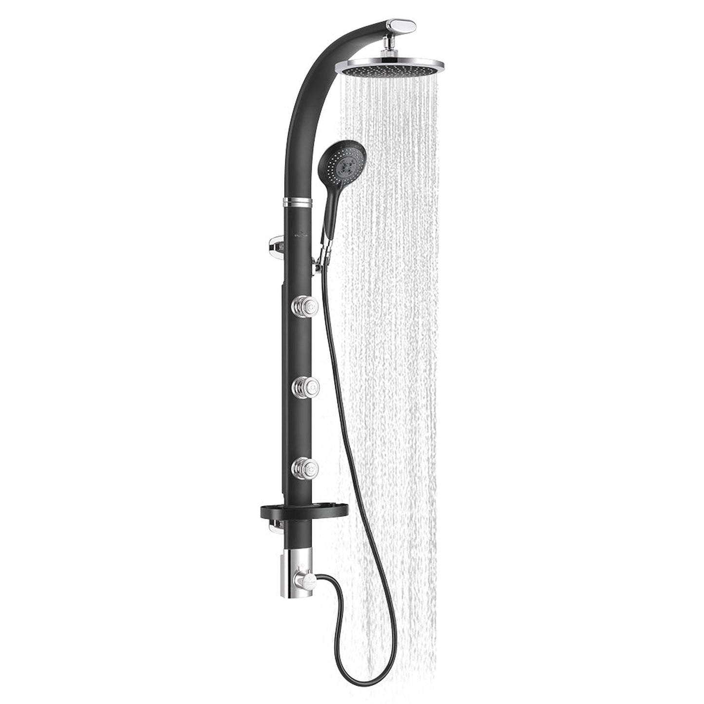 PULSE ShowerSpas Bonzai 2.5 GPM Rain Shower System in Black Aluminum Finish With 3-Body Jet and 5-Function Hand Shower