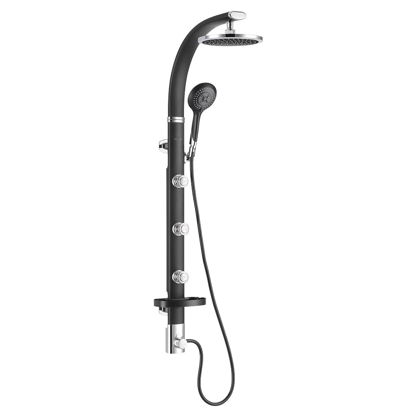 PULSE ShowerSpas Bonzai 2.5 GPM Rain Shower System in Black Aluminum Finish With 3-Body Jet and 5-Function Hand Shower