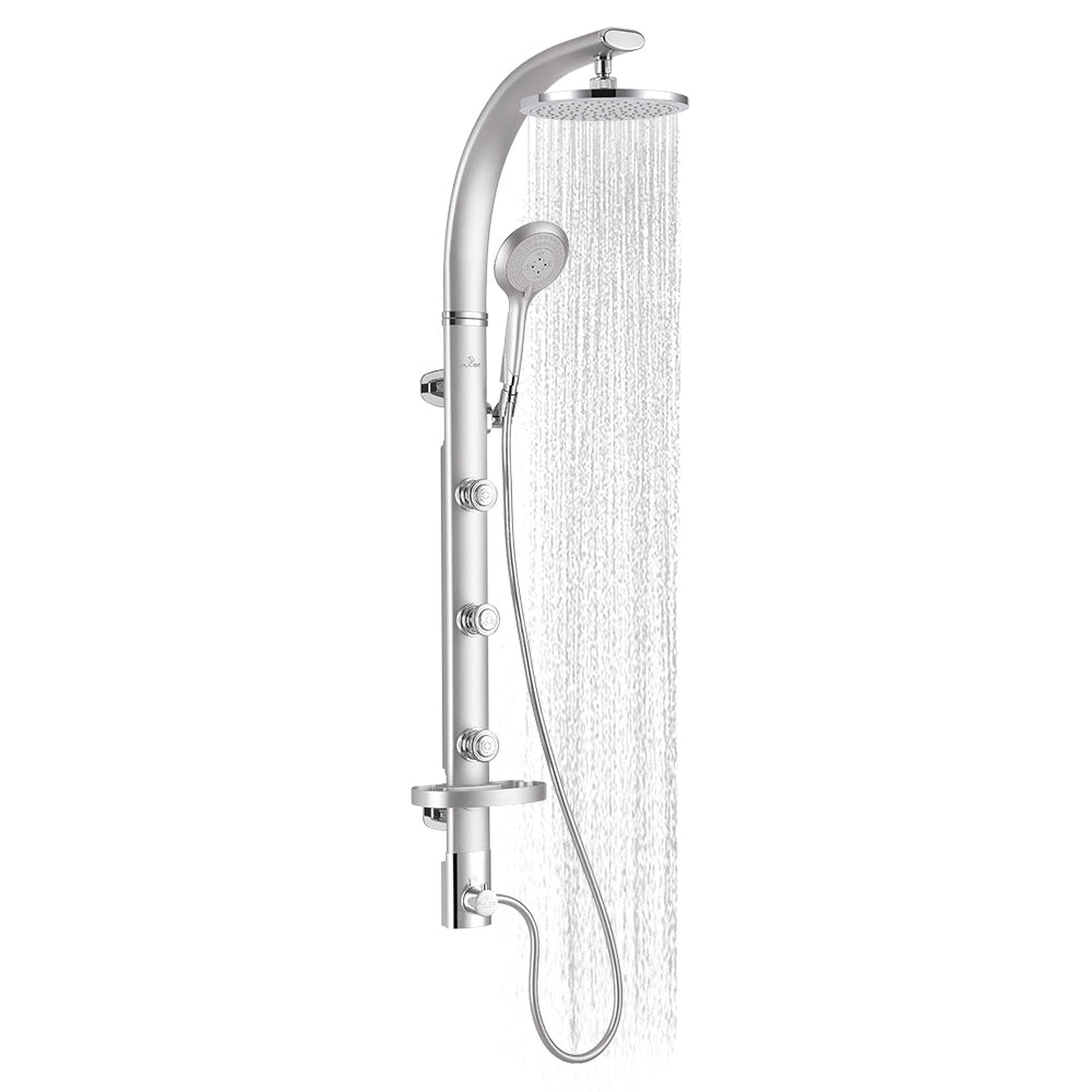 PULSE ShowerSpas Bonzai 2.5 GPM Rain Shower System in Silver Aluminum Finish With 3-Body Jet and 5-Function Hand Shower