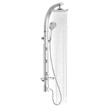 PULSE ShowerSpas Bonzai 2.5 GPM Rain Shower System in Silver Aluminum Finish With 3-Body Jet and 5-Function Hand Shower