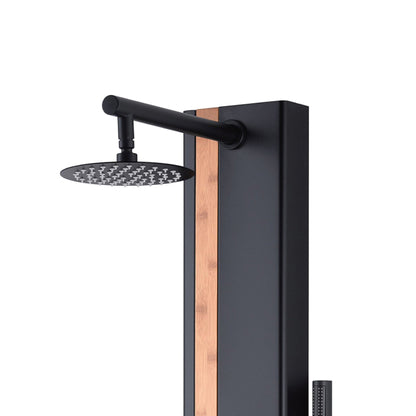 PULSE ShowerSpas Eclipse 57" Rain Shower Panel 1.8 GPM in Bamboo and Matte Black Finish With 4-Body Jet and Handheld Shower