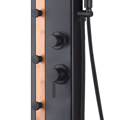 PULSE ShowerSpas Eclipse 57" Rain Shower Panel 1.8 GPM in Bamboo and Matte Black Finish With 4-Body Jet and Handheld Shower