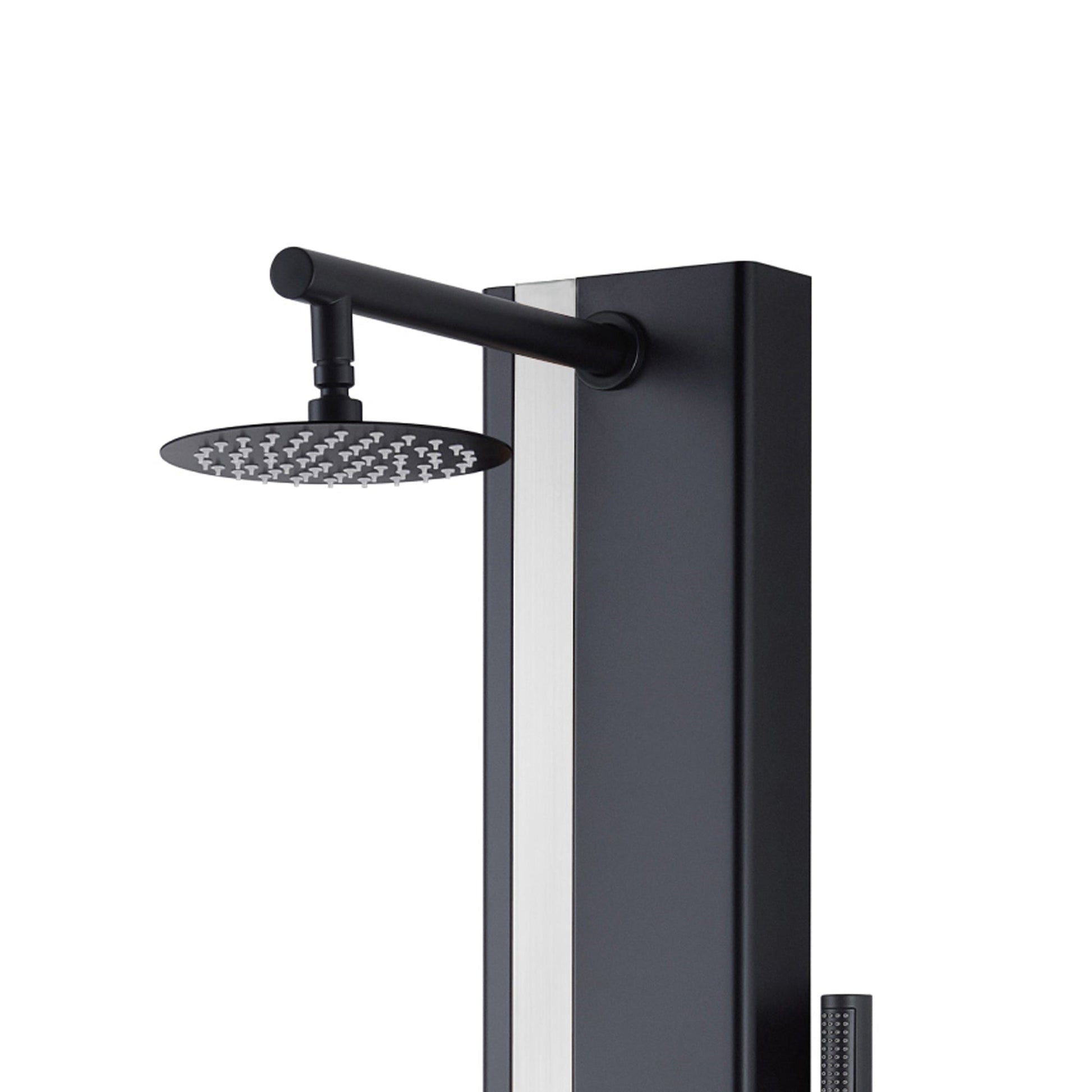 PULSE ShowerSpas Eclipse 57" Rain Shower Panel 1.8 GPM in Matte Black and Brushed Stainless Steel Finish With 4-Body Jet and Handheld Shower