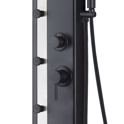 PULSE ShowerSpas Eclipse 57" Rain Shower Panel 1.8 GPM in Matte Black and Brushed Stainless Steel Finish With 4-Body Jet and Handheld Shower