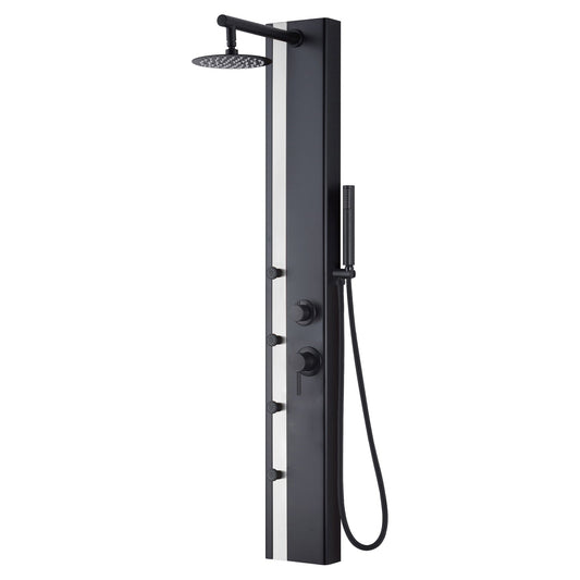 PULSE ShowerSpas Eclipse 57" Rain Shower Panel 1.8 GPM in Matte Black and Brushed Stainless Steel Finish With 4-Body Jet and Handheld Shower