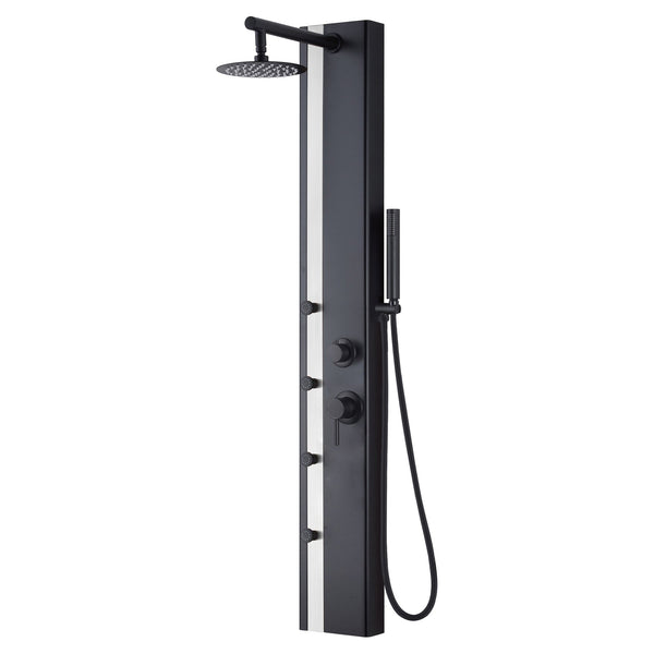 Pulse ShowerSpas Eclipse 57" Rain Shower Panel 1.8 GPM in Matte Black and Brushed Stainless Steel Finish With 4-Body Jet and Handheld Shower