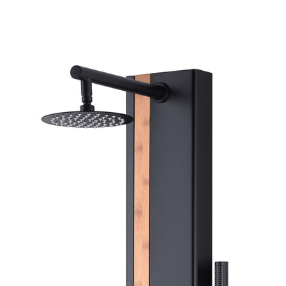 PULSE ShowerSpas Eclipse 57" Rain Shower Panel 2.5 GPM in Bamboo and Matte Black Finish With 4-Body Jet and Handheld Shower
