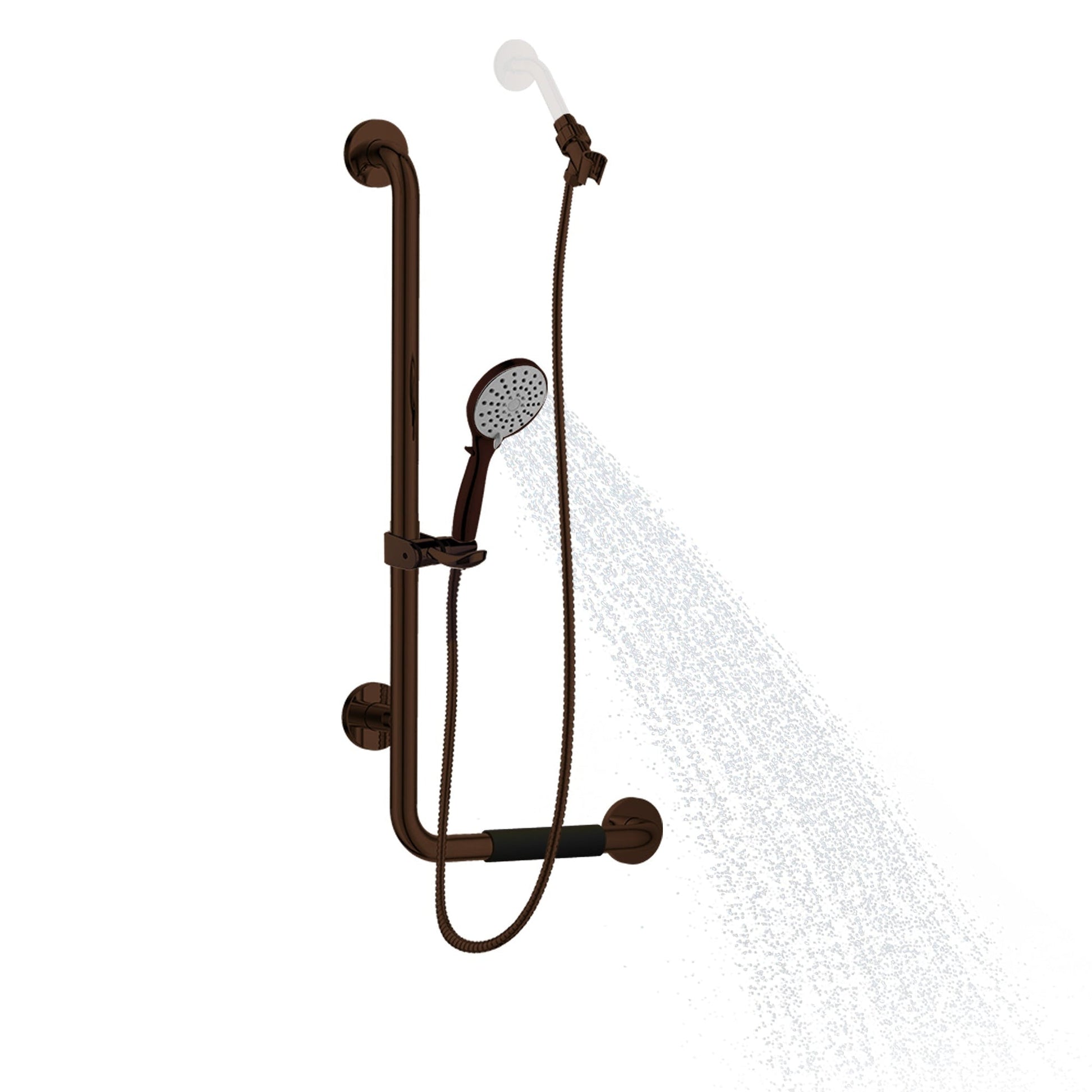 PULSE ShowerSpas Ergo Slide Bar and Grab Bar Left Installation in Oil Rubbed Bronze Finish With Multi Function Hand Shower