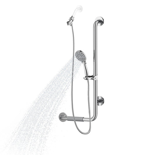 PULSE ShowerSpas Ergo Slide Bar and Grab Bar Right Installation in Polished Stainless Steel Multi Function Hand Shower