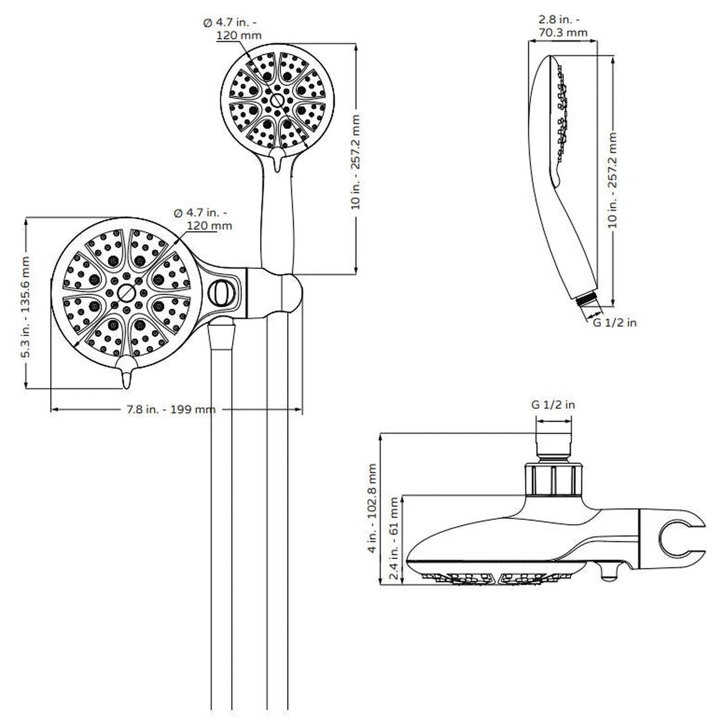 PULSE ShowerSpas Fusion 2.5 GPM Shower Combo in Chrome Finish With 6-Function Shower Head and Hand Shower