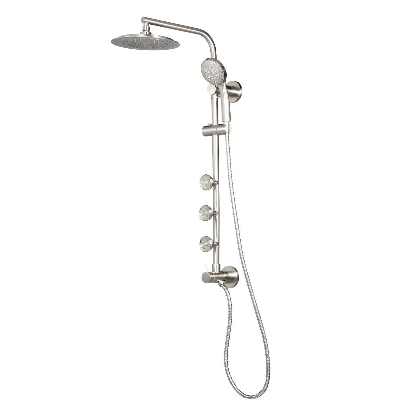 PULSE ShowerSpas Lanai 1.8 GPM Rain Shower System in Brushed Nickel Finish With 3-Power Spray Body Jet and 3-Function Hand Shower