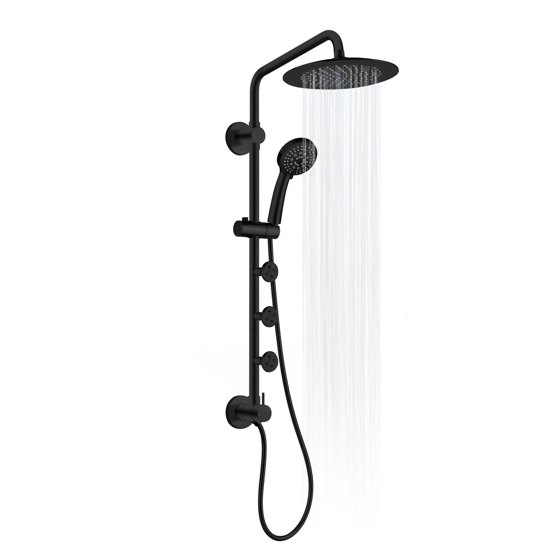 PULSE ShowerSpas Lanai 1.8 GPM Rain Shower System in Matte Black With 3-Power Spray Body Jet and 3-Function Hand Shower
