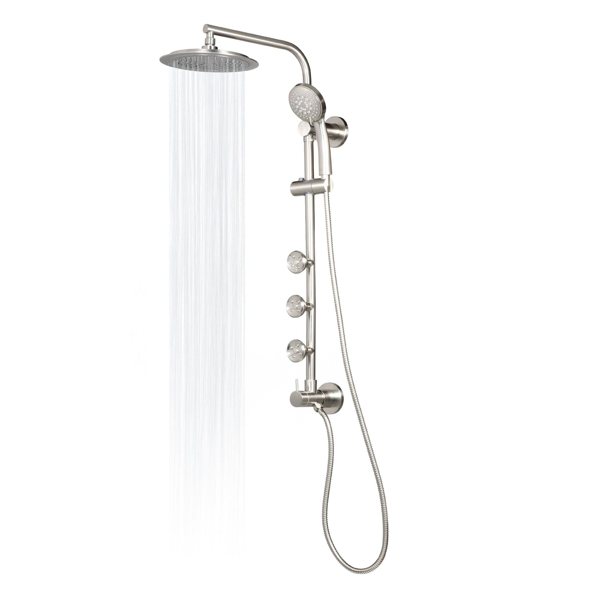 PULSE ShowerSpas Lanai 2.5 GPM Rain Shower System in Brushed Nickel Finish With 3-Power Spray Body Jet and 3-Function Hand Shower