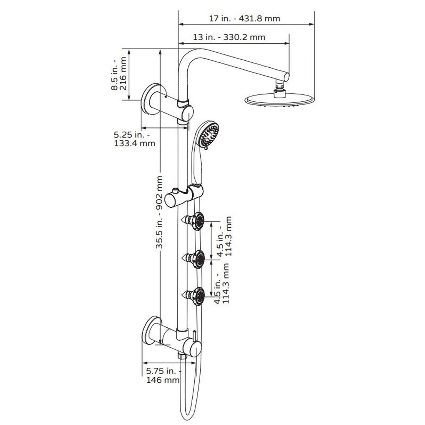 PULSE ShowerSpas Lanai 2.5 GPM Shower System in Matte Black Finish With 3-Power Spray Body Jet and 3-Function Hand Shower