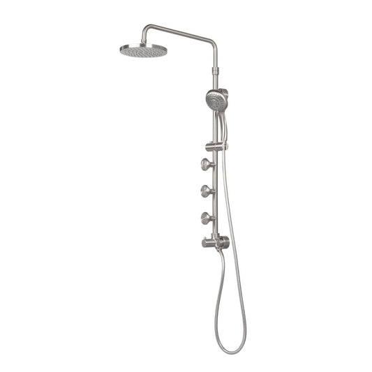 PULSE ShowerSpas Lanikai 1.8 GPM Rain Shower System in Brushed Nickel Finish With 3-Power Spray Body Jet and 5-Function Hand Shower