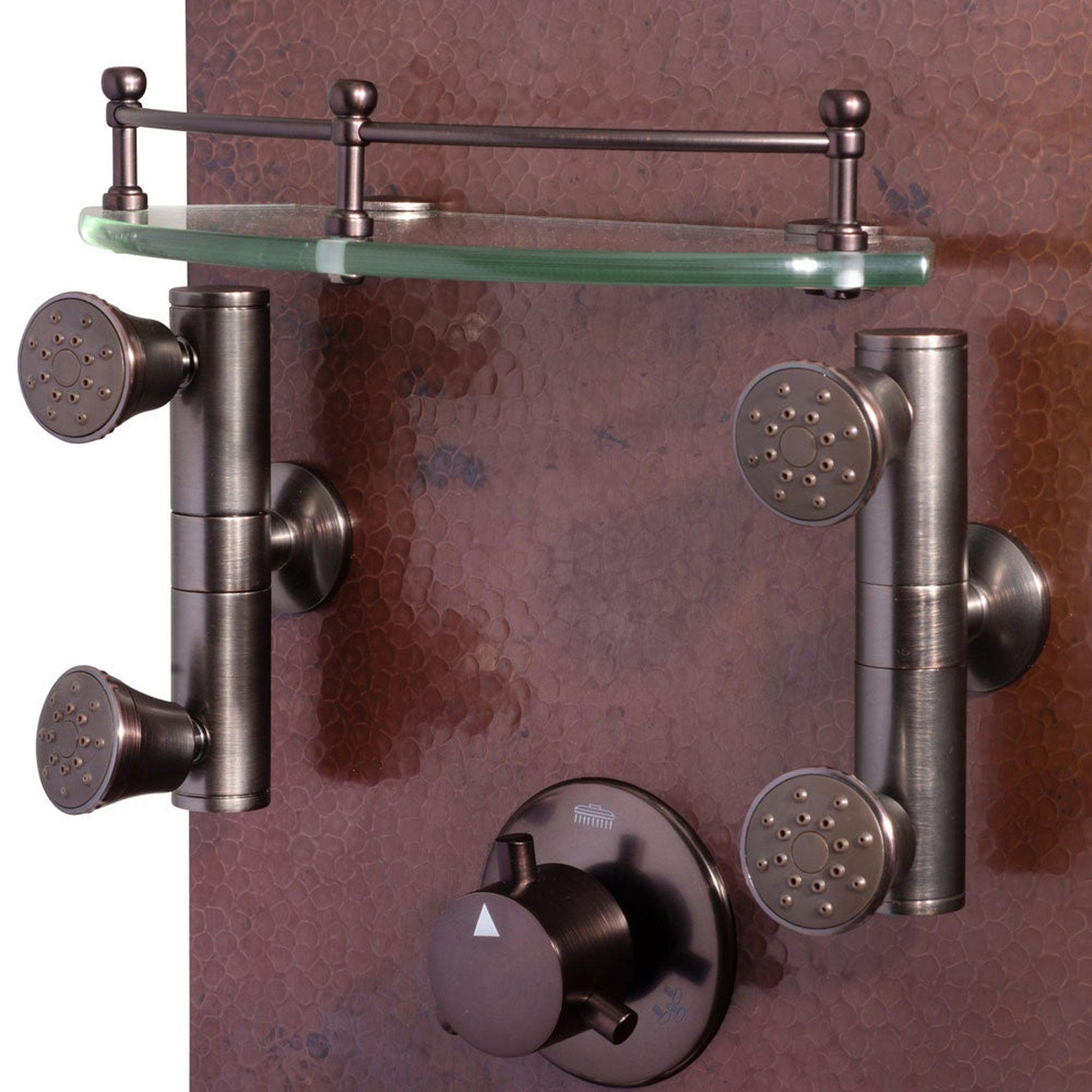 PULSE ShowerSpas Mojave 19" Hammered Copper Rain Shower Panel in Oil Rubbed Bronze Finish With 3-Function Body Jet and 5-Function Hand Shower