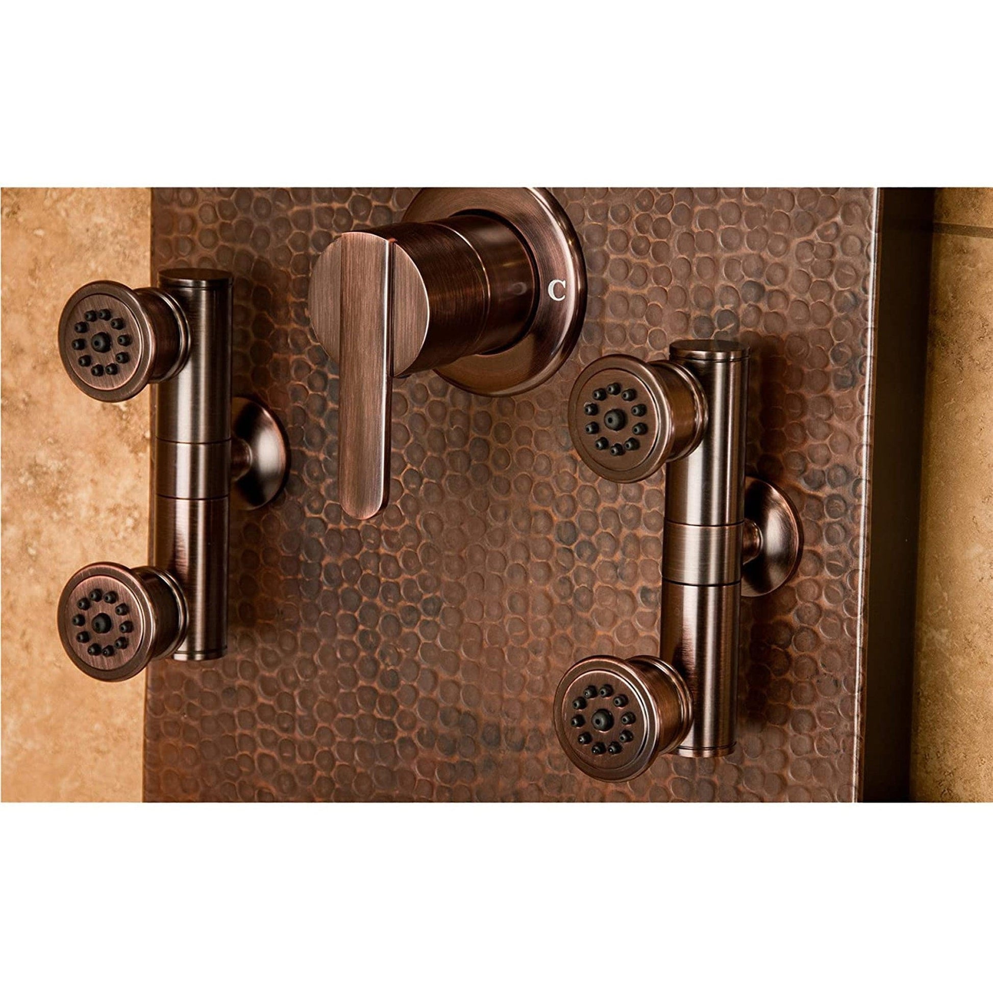 PULSE ShowerSpas Mojave 19" Hammered Copper Rain Shower Panel in Oil Rubbed Bronze Finish With 3-Function Body Jet and 5-Function Hand Shower