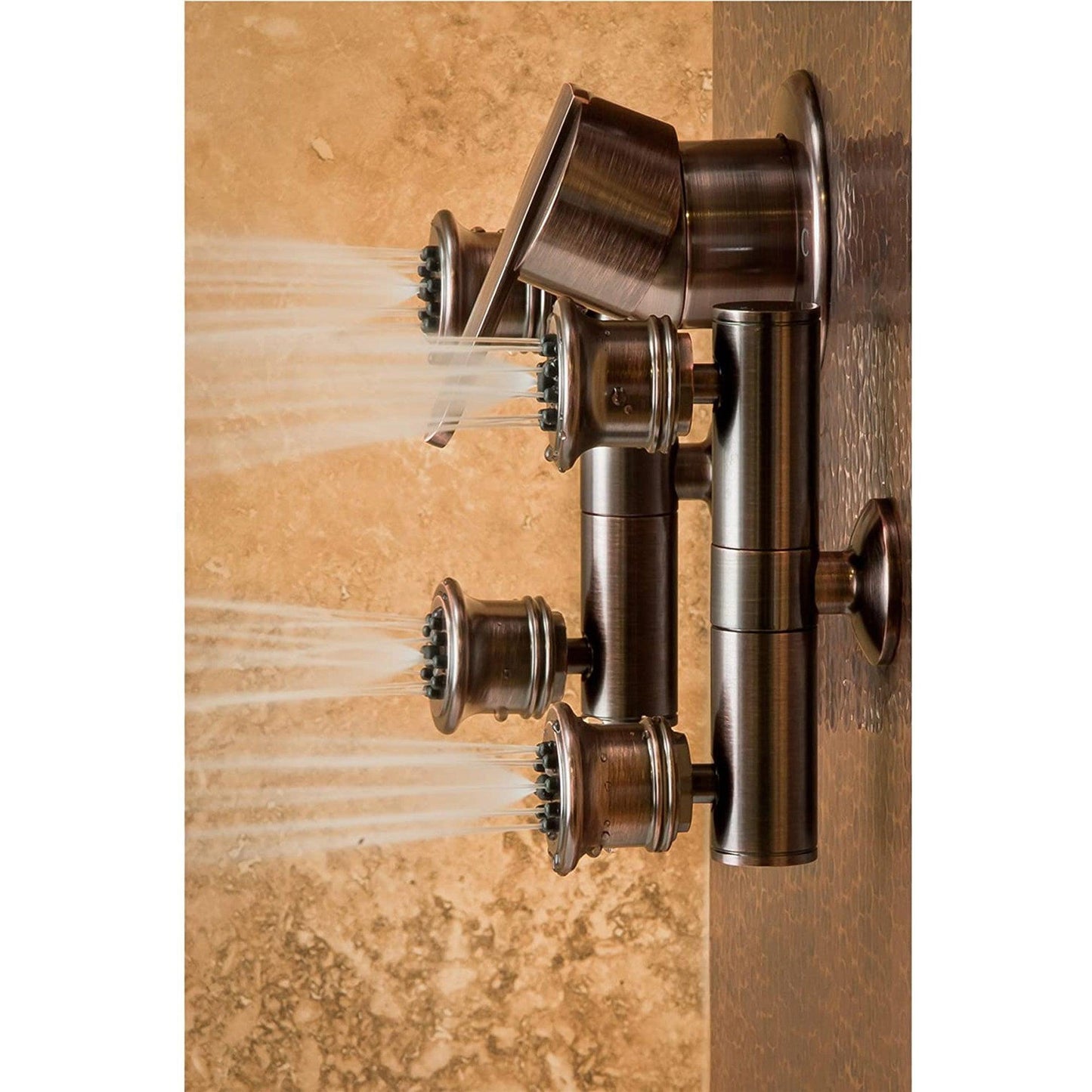 PULSE ShowerSpas Mojave 19" Hammered Copper Rain Shower Panel in Oil Rubbed Bronze Finish With 3-Function Body Jet and 5-Function Hand Shower